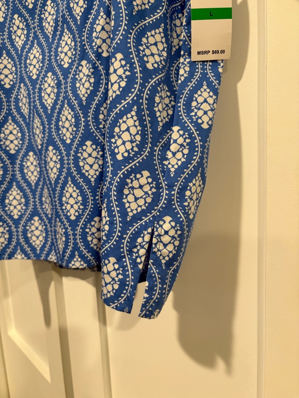 CeCe Blue Geometric Puff-Sleeve Square Neck Blouse - Picture 5 of 8